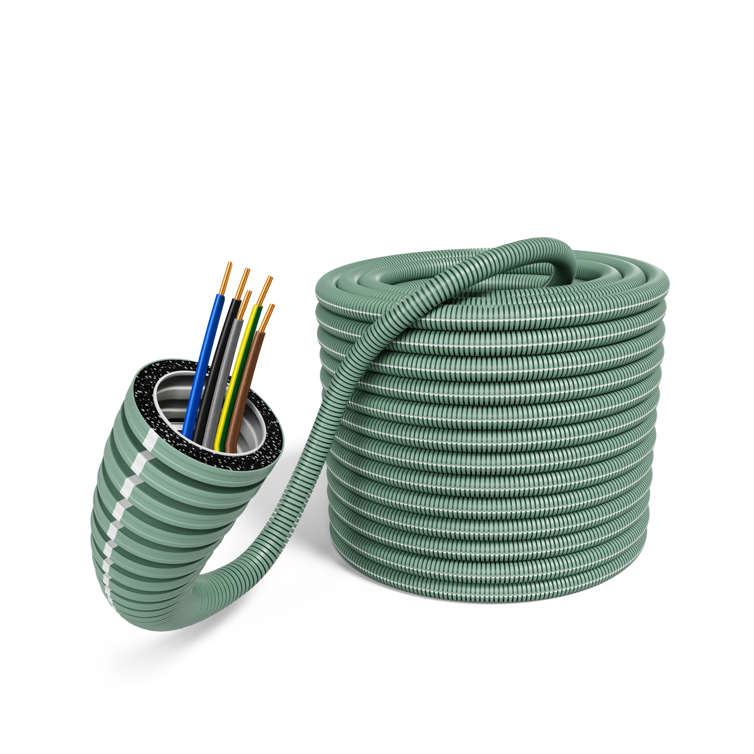 E-Rohr 25/YE 5x2,5mm² rPP R100 (schwarz, blau, gelb/grün, grau, braun) HF